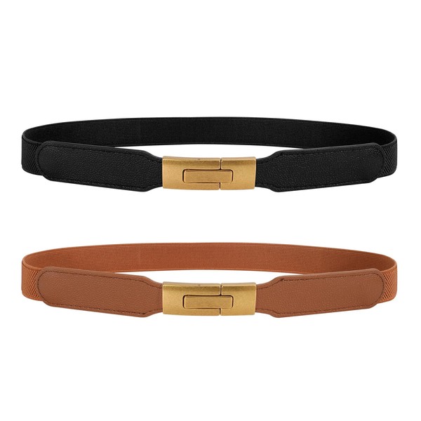 LEACOOLKEY Women’s Stretchy Waist Belts Skinny Elastic Belts for Jeans
