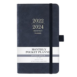 2022-2024 Monthly Pocket Planner - Three Year Pocket Monthly Calendar, 6.1" × 3.4", 36-Month Planner with Pen Hold, Jan 2022 - Dec 2024, Elastic Closure, Page Divider, Inner Pocket, Thick Paper, Blue