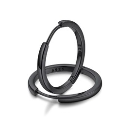 FaithHeart Small Sterling Silver Hoop Earrings for Women, Hypoallergenic Black Huggie Hoop Earrings Lightweight Small Cartilage Earrings Cuff Hoop Earring Dainty Everyday Earrings 18mm