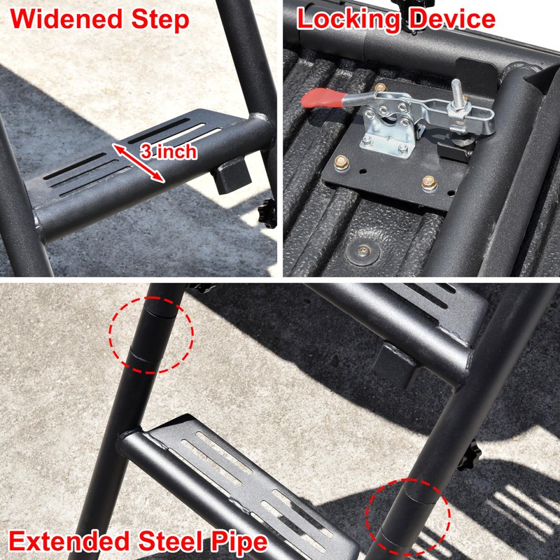 KEWISAUTO 42" Foldable Pickup Truck Tailgate Ladder with Grab Handle,