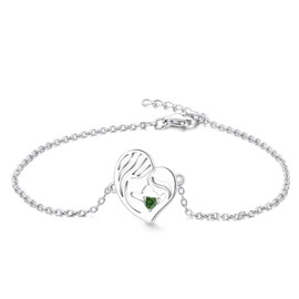 YL Bracelet Mother and Daughter 925 Sterling Silver Cut 12 Birthstone Cubic Zirconia Heart Bracelet for Mother Women, Sterling Silver, Cubic Zirconia