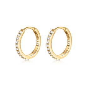 Silver earrings for women 925 with sparkling zirconia. Hoop earrings made of 925 silver for women or 18 carat gold, ideal as a gift for Mother's Day. Earrings girls. Jewellery women, Gold - silver, No