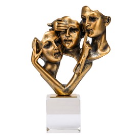 Thinker Vintage Style Statue Resin Sculptures，NO Hear No See No Speak Silence is Gold Abstract Art Figurine，Modern Room Decor for Bedroom Living Room TV Stand and Office Bookshelf Desktop(Gold)