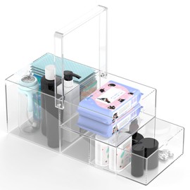 Jumyee Baby Diaper Caddy Organizer, Portable Acrylic Car Diaper Storage Box with Drawer for Changing Table CLear Nursery Basket