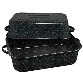 Granite Ware 21 in Oven Rectangular Roaster with lid. (Speckled Black) - Accommodates up to 25 lb poultry or roast.