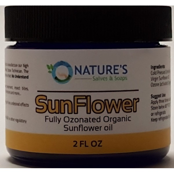 Nature's Salves and Soaps 100% Fully Ozonated Unrefined Organic Sunflower Oil - 2 Oz Glass Jar