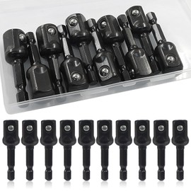Aoserge 10pcs 1/2 Impact Socket Adapter Kit, 1/4 Inch to 1/2 Inch Adapter, Black Steel Impact Drill Adapter with Impact Extension, Drill Bit Extension for Automotive DIY and Power Tools（1/2 * 50mm）