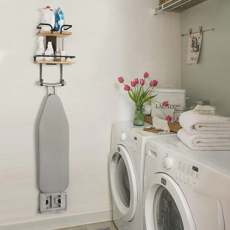 VINAEMO 2 Layer Carbonized Black Storage Rack Ironing Board Holder