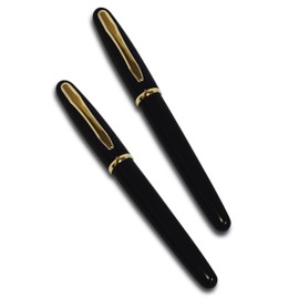 Better Office Products Executive Black Gel Pen, 2 Pack, Classic Business Pen with Removable Cap, Black 0.7mm Medium Point, Gold Accents, Individually Packed in Clear Acrylic Cases