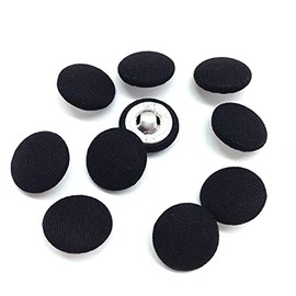 PEPPERLONELY 10 paños de tela de 15 mm cubiertos con botones redondos de vástago de metal, 1,5 cm, color negro