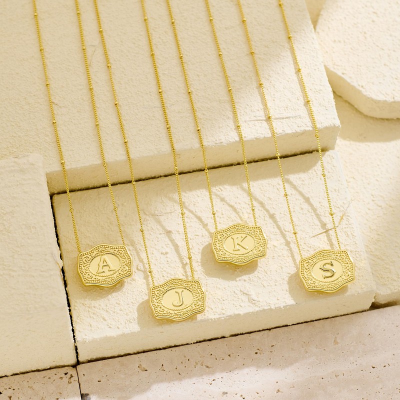Belt Buckle Necklace With Initial For Women, 18k Gold Plated