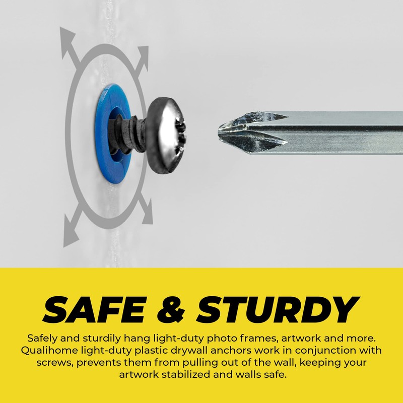 Qualihome Ribbed Plastic Drywall Anchors - Wall Anchors for Drywall