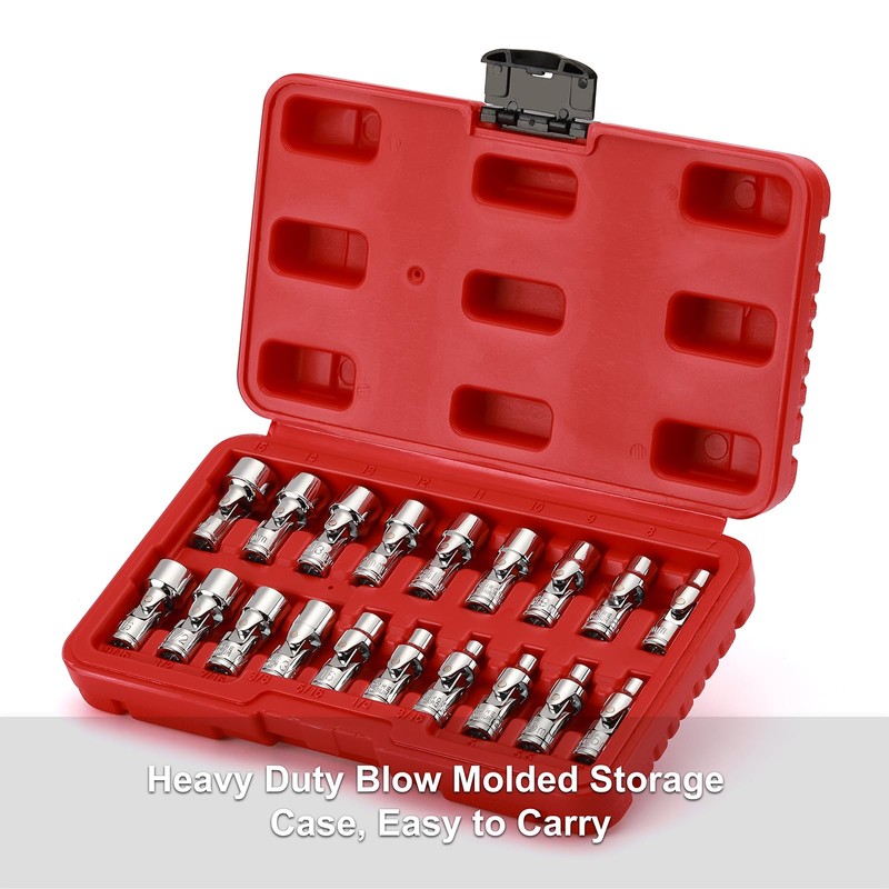 CASOMAN 19PCS 1/4" Drive Universal Joint Socket Set, Metric(5mm to