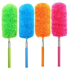 4 Pack Microfiber Feather Duster, with Extendable Pole and Bendable Head, Washable Microfibre Cleaning Tool for Cleaning Office, Car, Computer, Furniture, Sofa, Photo Frame