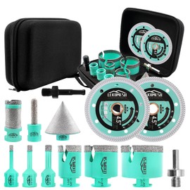 LEKOMESH Tile Hole Saw Kit for Porcelain - (6/8/10/35/50/65mm+Finger Bit+Drilling Milling +Chamfer Bit+Adapter+Tile Blade) Diamond Drill Bits for Ceramic Marble Brick Granite,5/8"-11 Thread