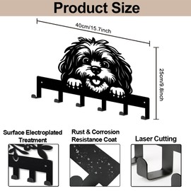 MAYJOYDIY Cartoon Dog Animal Key Holder for Wall 40 x 25 cm Pet Puppy Metal Coat Hook Wall with 6 Hooks Modern Key Rack for Hallway, Entryway, Kitchen, Bathroom (Black)