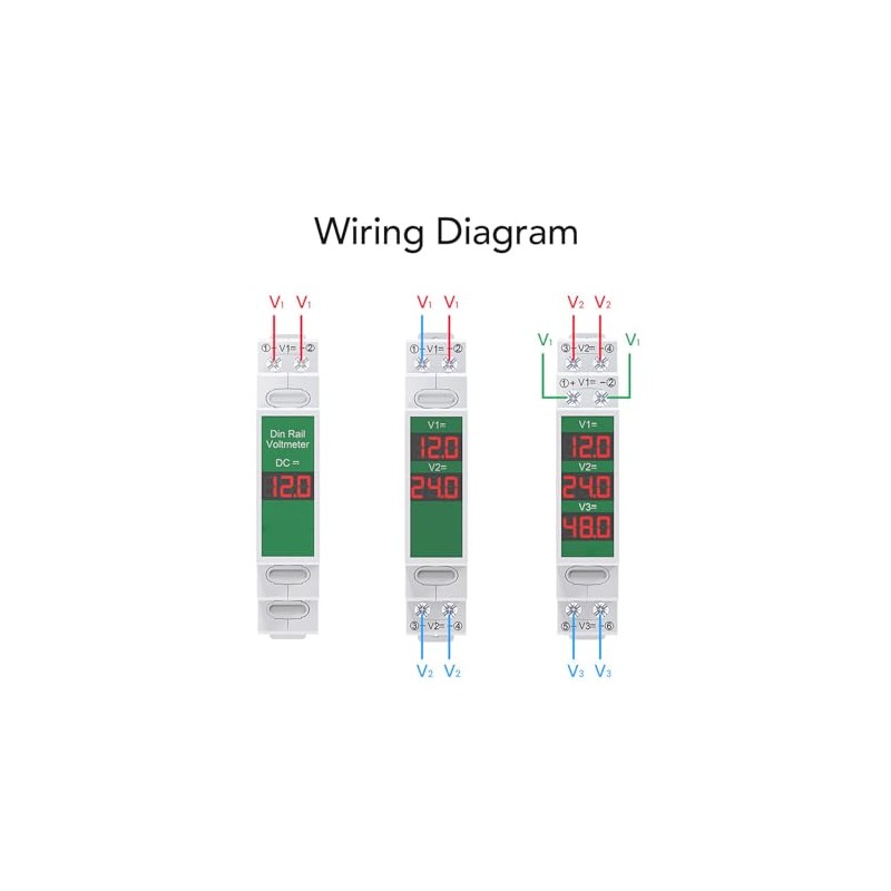 Garosa DIN Rail Voltmeter 3 Digits DC 11V to 310V