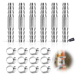 SUPAWAY Set of 6 8 mm Hose Barbs, 2-Way I-Shape, Compressed Air Hose Connector, 2-Way Straight 304 Stainless Steel Nozzle Connector with 12 Hose Clamps Coupler Plug Adapter for Fuel, Gas, Water
