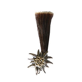 Breiter Hat Pin Hat Badge Edelweiss with Gamsbeard Imitation Hand-Painted 7.5 x 3 cm Costume Pin Brooch, brown