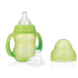 Nuby ID1107GREEN Nûby - Learning Cup with 2 Attachments - Non Drip Teat and No-Spill Drinking Spout - 240 ml - 0M+, Green