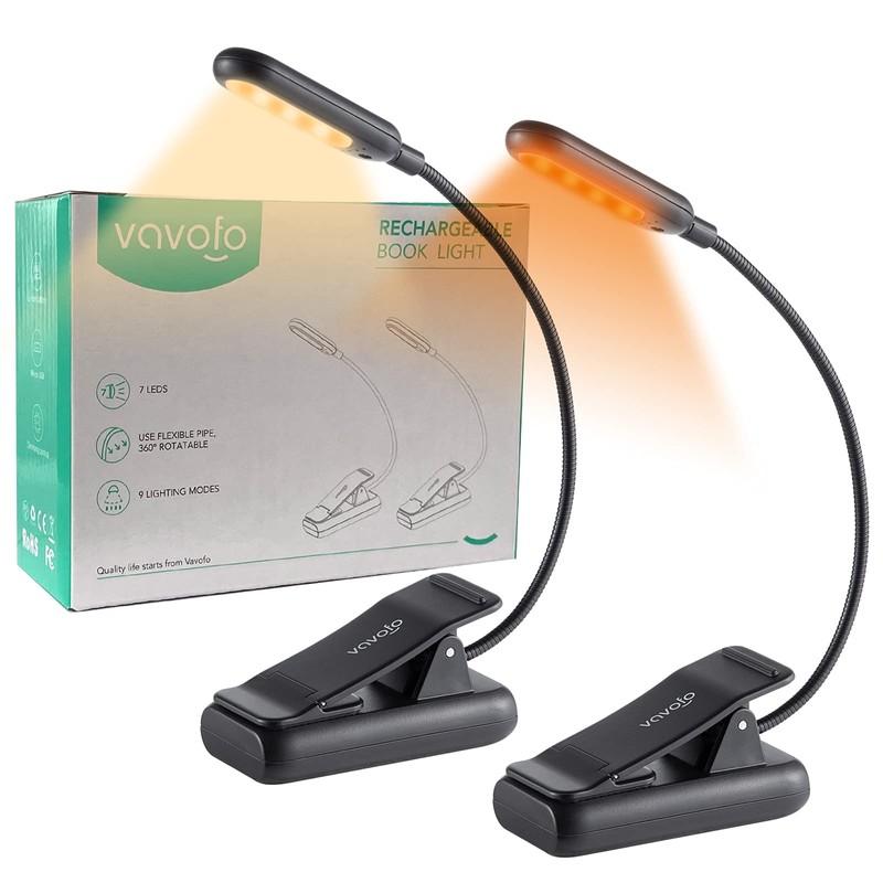 VAVOFO Amber Rechargeable Book Lights, Blue Light Blocking Reading Lights,