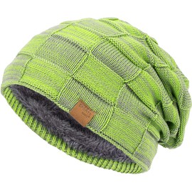Vgogfly Slouchy Beanie for Men Winter Hats for Guys Cool Beanies Mens Lined Knit Warm Thick Skully Stocking Binie Hat Bright Yellow