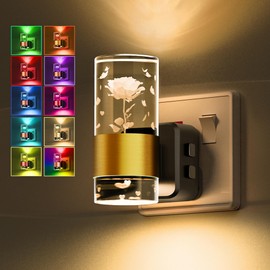 LOHAS-LED Night Light, Modern Plug in Night Light with Dusk to Dawn Sensor, RGB Colour Changing & Warm White, 3 Brightness Levels, Acrylic Rose Plug in Nightlight for Bedroom, Hallway, Stair