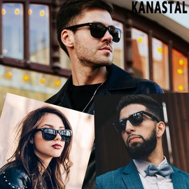 KANASTAL Sonnenbrille Herren und Damen Polarisiert Glänzend Schwarz Rahmen UV400 Schutz Rechteck Retro Unisex Klassische Sonnenbrillen