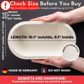 Bulka Bulka Small Oval 500g Banneton Bread Proofing Basket Pressed Wood Pulp Brotform - Plane Non-Stick Batard Sourdough Banneton Basket, Made in Germany.