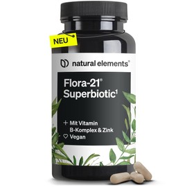 natural elements Flora 21 Superbiotic - 60 Capsules - 4.5 Billion CFU Spore Forming Bacteria Strains & Postbiotics - With Vitamin B Complex and Zinc - Vegan, No Unnecessary Additives, Laboratory Tested Quality