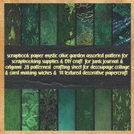 scrapbook paper mystic olive garden assorted pattern for scrapbooking supplies & DIY craft for junk journal & origami 28 patterned crafting sheet ... wiches & 14 textured decorative papercraft