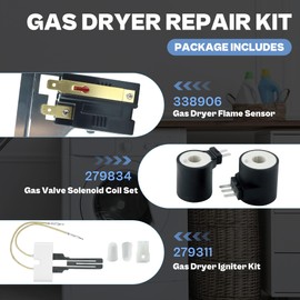 【𝙐𝙥𝙜𝙧𝙖𝙙𝙚𝙙】Gas Dryer Repair Kit for Whirlp-ool May-tag Ken-more Dryers- 338906 Flame Sensor, 279311 Igniter & 279834 Gas Coil - All-in-One Solution for Heating Issues