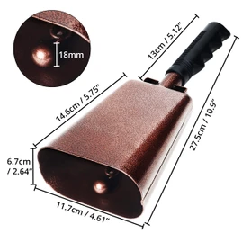 Belle Vous Steel Metal Cow Bell with Handle - 27.5 cm Cow Bell Drum Loud Bell Instruments - Cow Bells Musical Bell with Handle for Noise, Sports Events, Football Games