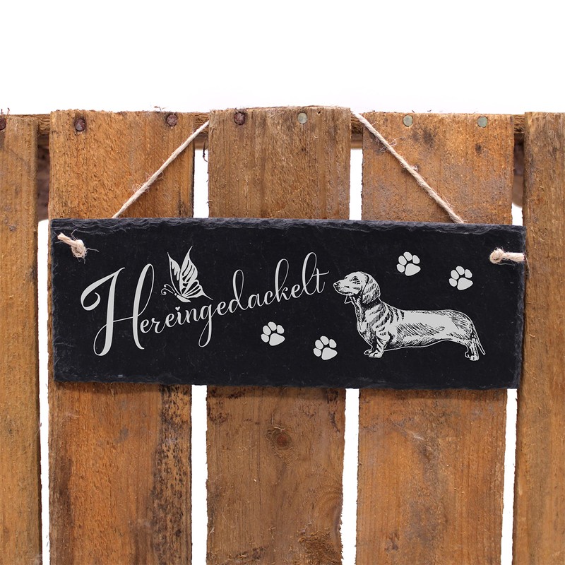 DEKO-LANDO Slate Board Hereingedackelt Dachshund Paws Design 22 x 8