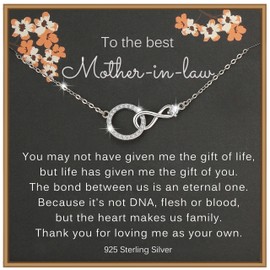 Mother in Law Gifts, 925 Sterling Silver Infinity Necklace with CZ Ring, Wedding Gifts, Mother in Law Necklace from Daughter in Law, Son in Law