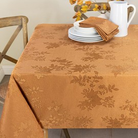 Benson Mills Tablecloth, Countryside Leaves Damask Fabric Table Cloth for Fall, Harvest & Thanksgiving (Amber, 60" x 104" Rectangular)