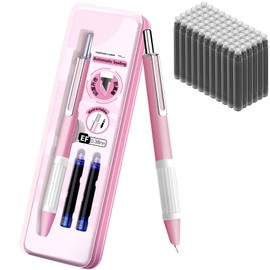 Retractable Fountain Pen, 0.38mm,Torpedo Room Design,Includes 40 Black Ink Cartridges and 2 Blue Ink Cartridges, Smooth Writing, Super Soft Non-Slip for Writing, Office (Pink)