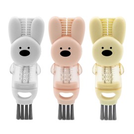 Drerio Cup Gap Brush Water Bottle Brush Cleaning Washing Brush 4-in-1 Multifunctional Brush Set of 3 Baby Bottle Washing Brush Cleaning Supplies Kitchen Supplies (White, Beige, Pink)