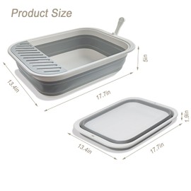 Collapsible Kitten Litter Box,Open Cat Potty Pan with Scoop Foldable Shallow Cat Toilet Anti-Splashing Waterproof Low Entrance Travel Litter Box with Falling Sand Pedal for Kitty to Senior Cats(Grey)