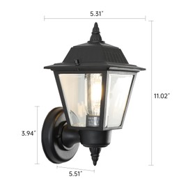 ZOLUVINA 2-Pack Outdoor Wall Lanterns, Rust-Resistant Exterior Light Fixtures with Clear Glass, Black Wall Sconces for Porch, Garage, and Doorway