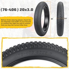 20x3.0 E-Bike Fat Tire-76-406 Robust,High-Performance 20inch Fat BikeTyre for MTB and Ebikes,Durable All-Terrain Directional Knobby Tread,Superior for Street & Trail Adventures