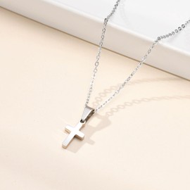 Stainless Steel Cross Necklace for Girls: Minimalist Cross Chain Pendant Necklace Jewelry Baptism Confirmation First Communion Back to School Gifts for Teenage Girl Boys Son Nephew Toddler Kid, Silver