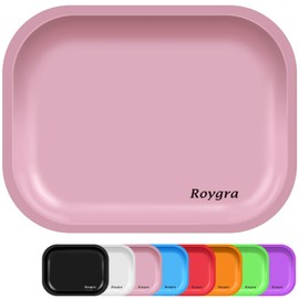 roygra Rolling Tray, Matte Metal Decorative Tray (Pink, Medium - 7 x 5.5'')