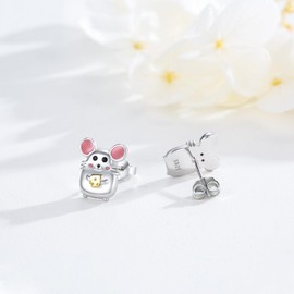 Midir&Etain Mouse Cheese Earrings 925 Sterling Silver Cute Animals Stud Earrings Cartoon Rat Earrings Jewelry Christmas Gifts for Women Christmas Stocking Stuffers