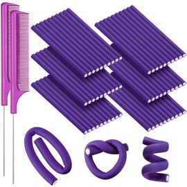 60 Varillas de Espuma para Rizar Flexibles Retorcidos Rodillos para Cabello sin Calor y Varillas Flexibles de Cola de Rata de Acero Inoxidable Mujeres (Morado, 0.3 x 7 Pulgadas)