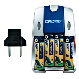 Synergy Digital Camera Battery Charger, Compatible with Sony DSC-H1 Digital Camera, AA & AAA NiMH Quick Battery Charger, Includes: 4-pk 2800mAh Rechargeable AA Ni-MH Batteries, Car & EU adapters