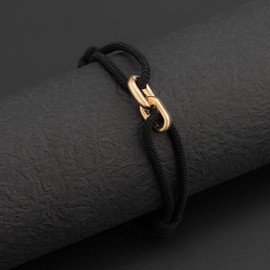 Pulsera de Cuerda Negra Ajustable con Dije Tipo Cadena - Pulsera para Hombre y Mujer - Brazalete Minimalista en Acero Inoxidable (Oro/Plata) - Estilo Urbano y Elegante (Oro)
