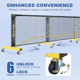 TYRSEN Pickleball Net Set - 22FT Net on Wheels, 4 Paddles, 6 Balls, 12 Court Markers, 1 Bag, Indoor/Outdoor Play