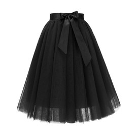 Bridesmay Women's Tulle Skirt Knee Length 6-Layered Wedding Party Homecoming Prom Dress, Black, X-Large