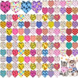 Sanwuta 120 Pcs Paw Print Dog Bandanas Bulk Pet Scarves Adjustable Soft Cute Dog Triangle Scarfs for Medium Small Dogs Cats Large Puppy